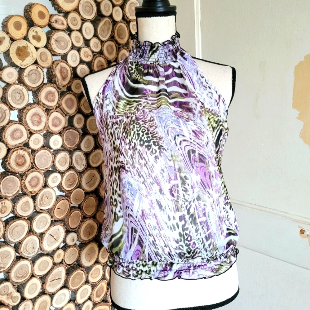 B.Wear Lightweight Purple & Green Halter Top Shirt